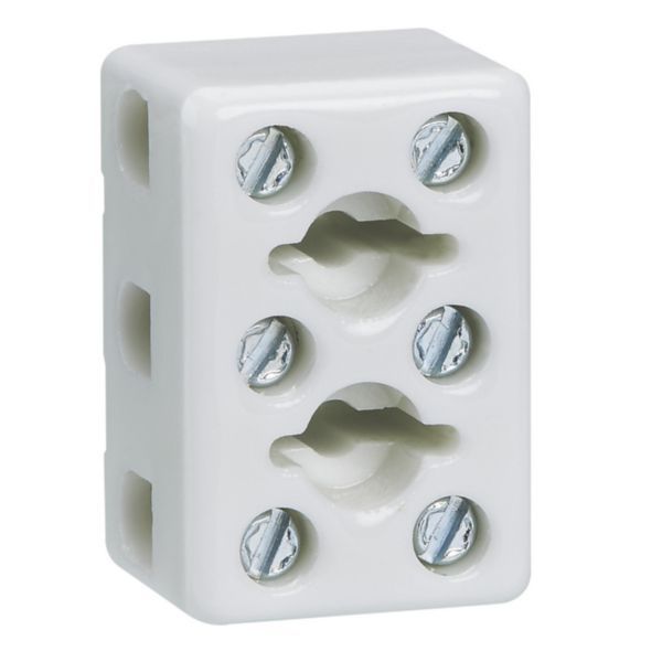 Three-pole porcelain terminal block with 2 fixing holes, center distance 10mm, capacity 2.5mm² image 2