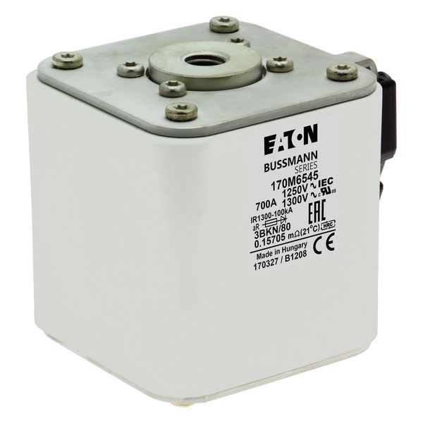 Fuse-link, high speed, 700 A, AC 1250 V, size 3, 76 x 92 x 83 mm, aR, IEC, UL, single indicator image 12