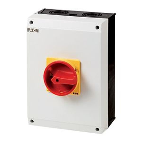 Main switch, T5, 100 A, surface mounting, 1 contact unit(s), 1 pole, Emergency switching off function, With red rotary handle and yellow locking ring, image 2