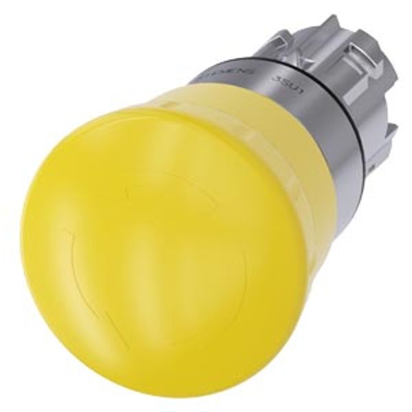 Mushroom pushbutton, 22 mm, round, metal, shiny, yellow, 40 mm, positive latching, acc. to EN ISO 13850, rotate-to-unlatch, Z=50-unit packaging image 1