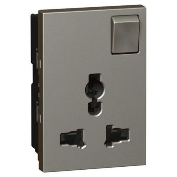 Arteor™ - Multistandard socket - 2P+E switched - shuttered - 3 modules - Magnesium image 1