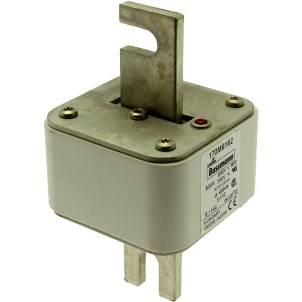 Fuse-link, high speed, 800 A, AC 690 V, DIN 3, 76 x 90 x 139 mm, aR, DIN, IEC, single indicator image 3