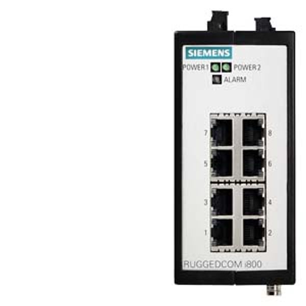 The RUGGEDCOM i800 is a compact, fully managed Ethernet switches designed to operate reliably in harsh industrial environments. managed or unmanaged; regular or extended temperature;  6GK6008-0AS20-0MU0 image 1