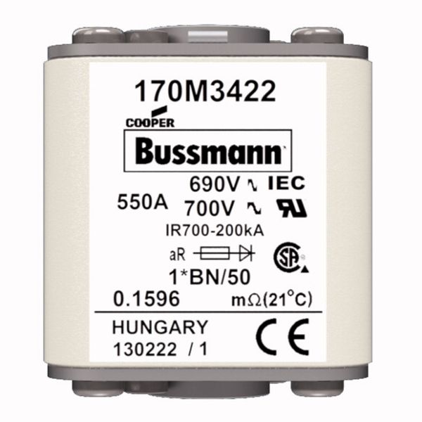 Fuse-link, high speed, 63 A, AC 1250 V, compact size 1, 45 x 59 x 81 mm, aR, IEC, UL, type K indicator, flush end, M8 image 6