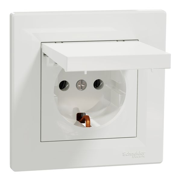 SOCKET WITH COVER, GROUNDED WHITE ASFORA WHITE image 1