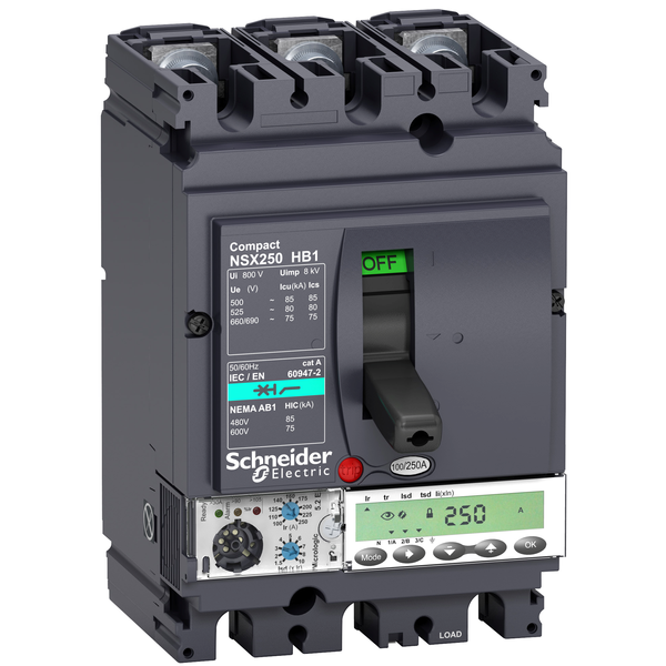 circuit breaker ComPact NSX250HB1, 75 kA at 690 VAC, MicroLogic 5.2 E trip unit 160 A, 3 poles 3d image 4