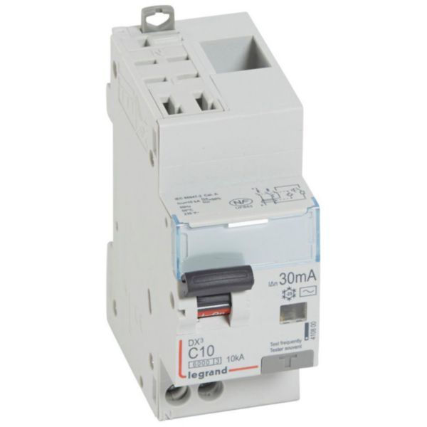 Monoblock differential circuit breaker DX³6000 10kA automatic high inlet low outlet screw U+N 230V~ - 10A - typeAC 30mA image 1