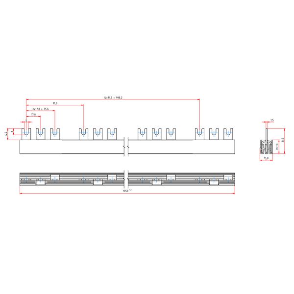 TYTAN T, Busbar C-version 16mmý / MW=27mm, 3-pole, 1m image 3