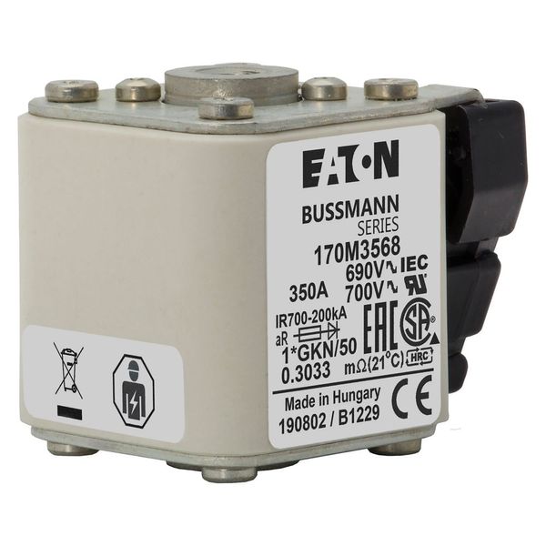 Fuse-link, high speed, 350 A, AC 690 V, compact size 1, 45 x 59 x 51 mm, aR, IEC, UL, single indicator image 24