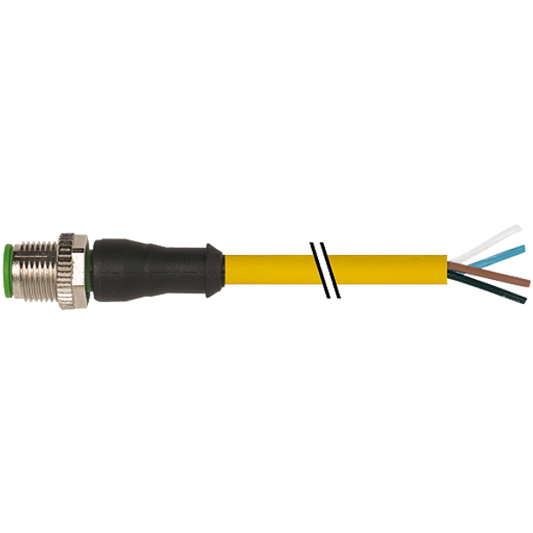 M12 male 0° A-cod. with cable PUR 4x0.34 ye UL/CSA+robot+drag ch. 6m image 1