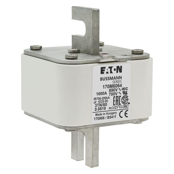 Fuse-link, high speed, 1000 A, AC 690 V, DIN 3, 76 x 90 x 109 mm, aR, DIN, IEC, single indicator image 17