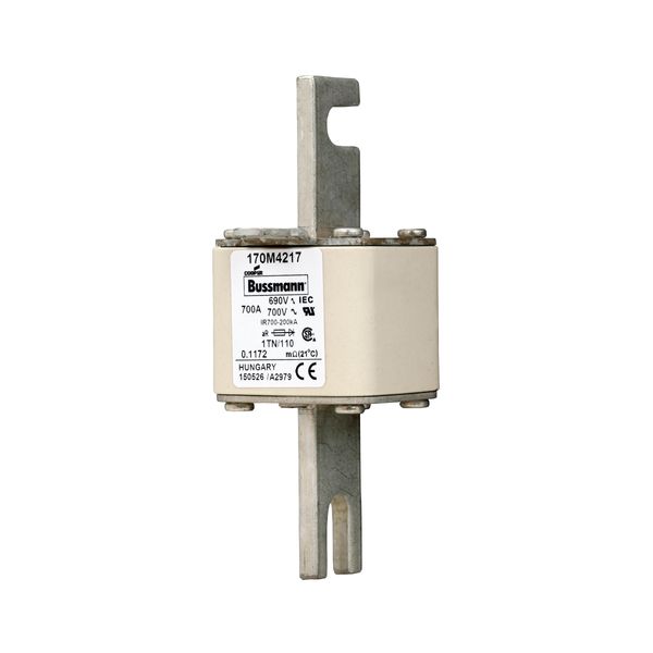 Fuse-link, high speed, 700 A, AC 690 V, DIN 1, 53 x 66 x 138 mm, aR, DIN, IEC, type T indicator image 8