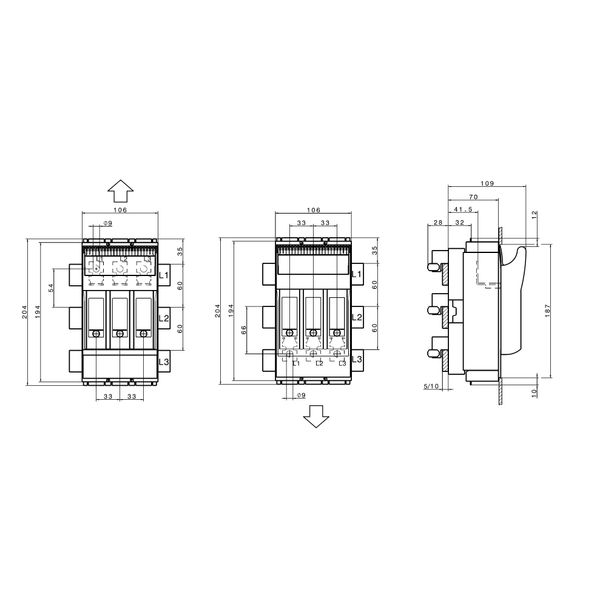 HRC-fuse-switch ARROW BLUE size 00 3-pole,160A, f. 60mm-sys. image 13