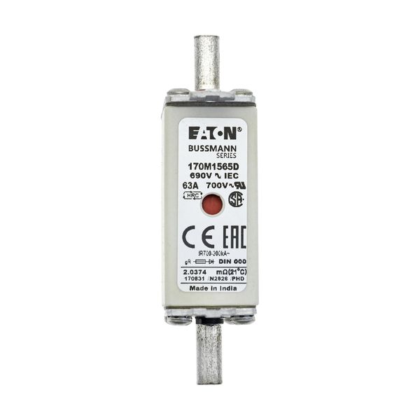 Fuse-link, high speed, 63 A, AC 690 V, DIN 000, gR, DIN, IEC, dual indicator, live gripping lugs image 8