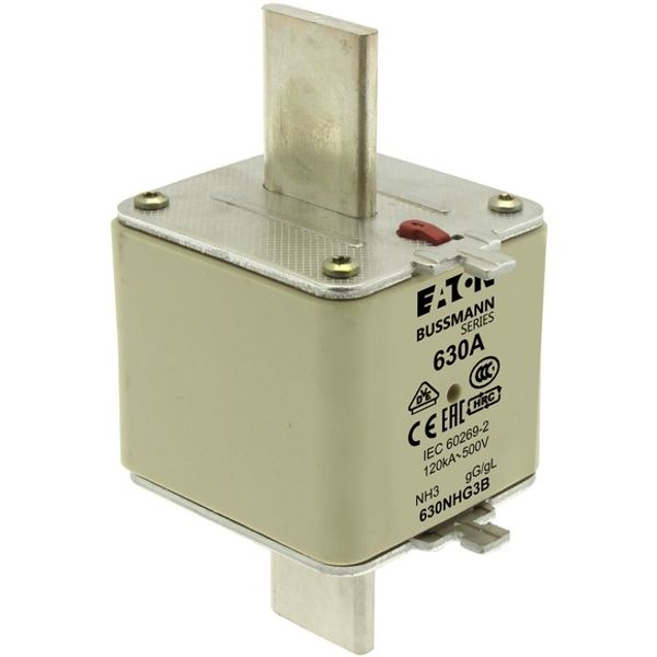 Fuse-link, LV, 630 A, AC 500 V, NH3, gL/gG, IEC, dual indicator, live gripping lugs image 5