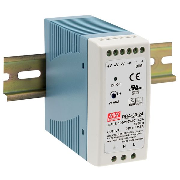 DRC-60A DIN rail power supply, 59W, 13.8/13.8V, MEAN WELL image 2