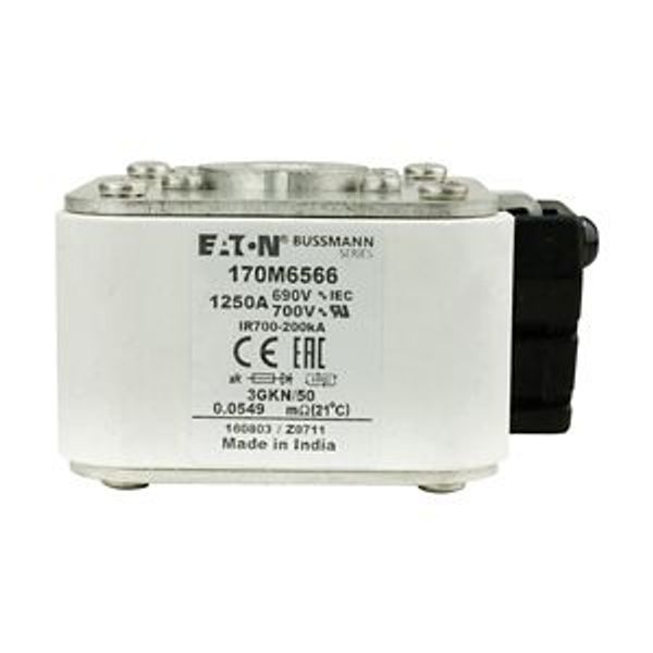 Fuse-link, high speed, 1250 A, AC 690 V, size 3, 76 x 92 x 53 mm, aR, IEC, UL, type K indicator image 4