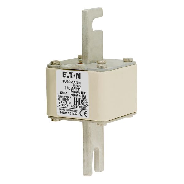 Fuse-link, high speed, 550 A, AC 690 V, DIN 2, 61 x 75 x 138 mm, aR, DIN, IEC, single indicator image 5