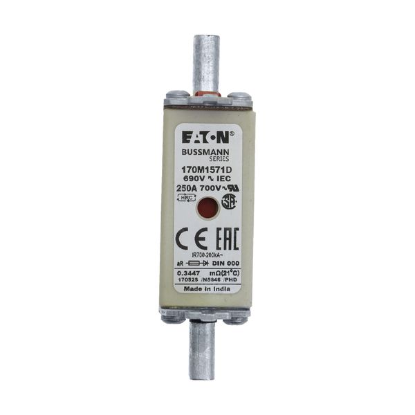 Fuse-link, high speed, 250 A, AC 690 V, DIN 000, aR, DIN, IEC, dual indicator, live gripping lugs image 17