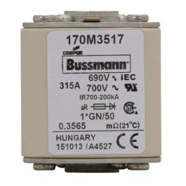 Fuse-link, high speed, 80 A, AC 1000 V, compact size 1, 43 x 60 x 156 mm, aR, IEC, single indicator image 6