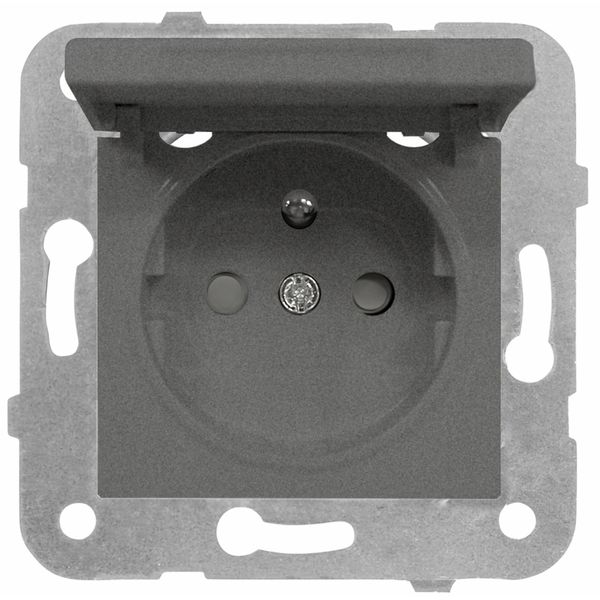 Pin socket outlet, flap cover, cage clamps, anthracite image 1