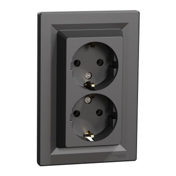 Asfora - double socket-outlet with side earth contact, anthracite image 2