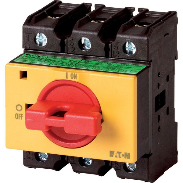 On-Off switch, P3, 63 A, service distribution board mounting, 3 pole + N, Emergency switching off function, with red thumb grip and yellow front plate image 3