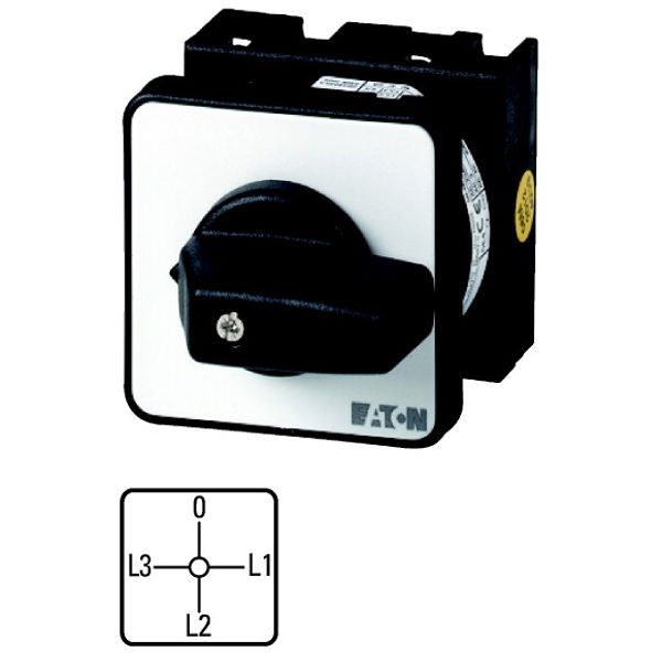 Ammeter selector switches, T0, 20 A, centre mounting, 3 contact unit(s), Contacts: 6, 90 °, maintained, With 0 (Off) position, L3-0-L1-L2, Design numb image 1