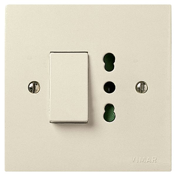 1P 10AX 2-way switch+P17/11outlet ivory image 1