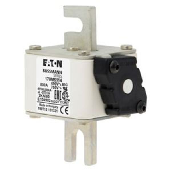 Fuse-link, high speed, 800 A, AC 690 V, DIN 2, 61 x 77 x 108 mm, aR, DIN, IEC, single indicator image 4