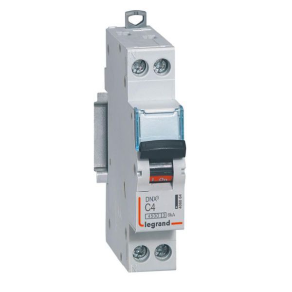 Phase+Neutral circuit breaker DNX³4500 6kA inlet and outlet screw terminal - 1P+N 230V~ 4A curve C - 1 module image 1