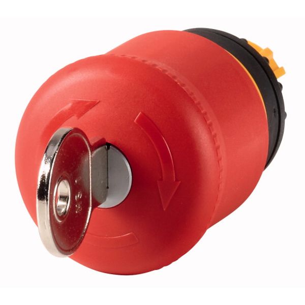 Emergency stop/emergency switching off pushbutton, RMQ-Titan, Mushroom-shaped, 38 mm, Non-illuminated, Key-release, Red, yellow, RAL 3000, Not suitabl image 2