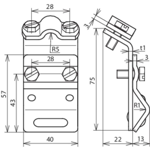 Gutter clamp StSt f. bead 13-25mm with two-screw cleat for Rd 7-10mm image 2