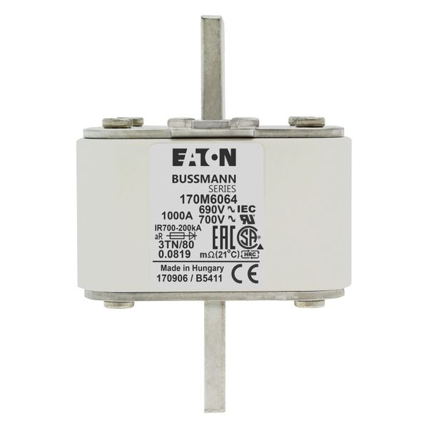 Fuse-link, high speed, 1000 A, AC 690 V, DIN 3, 76 x 90 x 109 mm, aR, DIN, IEC, single indicator image 8