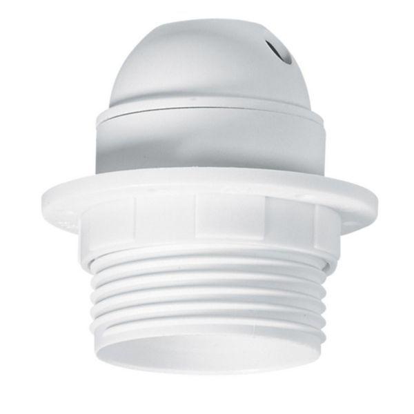 091135 Socket for E27 bulb - with ring - side cable outlet - white plastic image 2