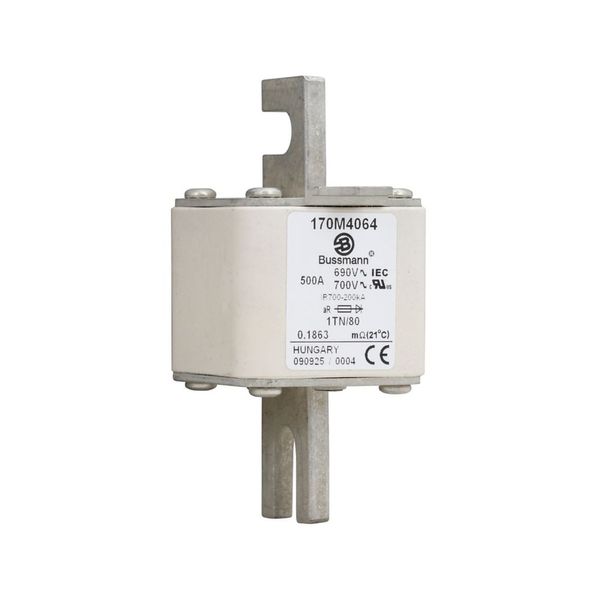 Fuse-link, high speed, 500 A, AC 690 V, DIN 1, 53 x 66 x 108 mm, aR, DIN, IEC, single indicator image 13