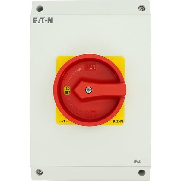 Main switch, P3, 63 A, surface mounting, 3 pole, 1 N/O, 1 N/C, Emergency switching off function, With red rotary handle and yellow locking ring, Locka image 4