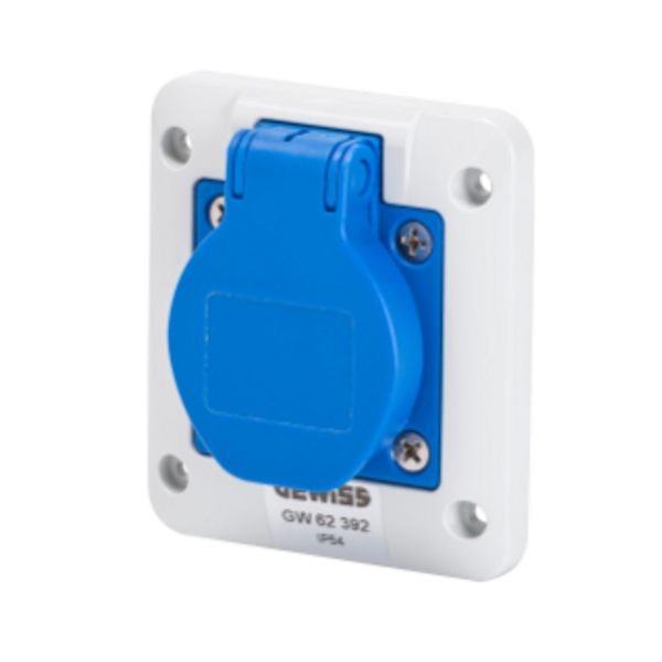 10° ANGLED FLUSH-MOUNTING SOCKET-OUTLET - 2P+E 16A 200-250V 50/60HZ - 85X75 - BLUE - SCREW WIRING image 1