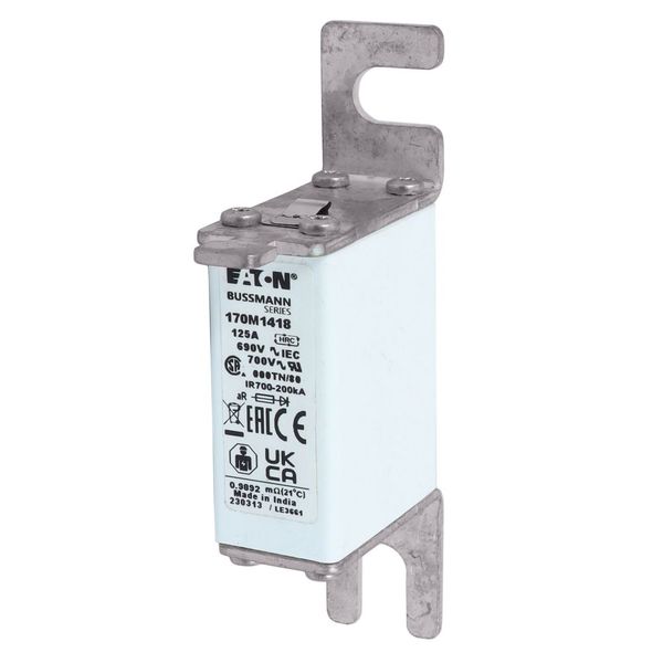 Fuse-link, high speed, 125 A, AC 690 V, DIN 000, aR, DIN, IEC, single indicator, live gripping lugs image 8