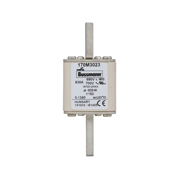 Fuse-link, high speed, 630 A, AC 690 V, compact DIN 1, 45 x 45 x 104 mm, aR, DIN, IEC, single indicator image 6