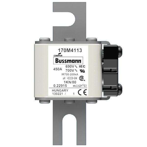 Fuse-link, high speed, 450 A, AC 690 V, size 1, 50 x 78 x 109 mm, aR, DIN, IEC, single indicator image 1