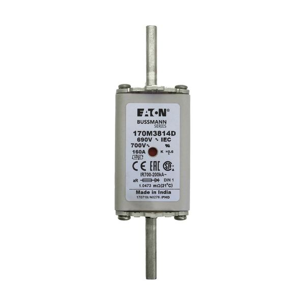 Fuse-link, high speed, 160 A, AC 690 V, DIN 1, aR, DIN, IEC, dual indicator, live gripping lugs image 14