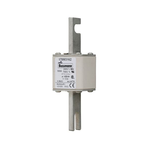 Fuse-link, high speed, 100 A, AC 690 V, compact size 1, 45 x 45 x 134 mm, aR, DIN, IEC, single indicator image 10