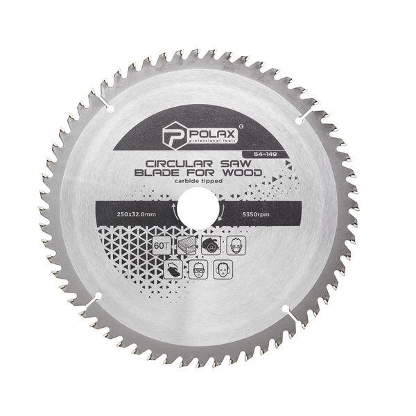 Circular saw blade for wood, carbide tipped 250x32.0/30.0 60Т image 1
