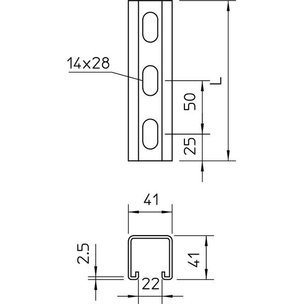 MS4141P6000FS Profile rail perforated, slot 22mm 6000x41x41 image 2