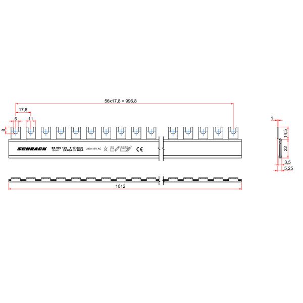 C-Busbar 1-pole, 16mmý, L1 + L3, 1m image 3