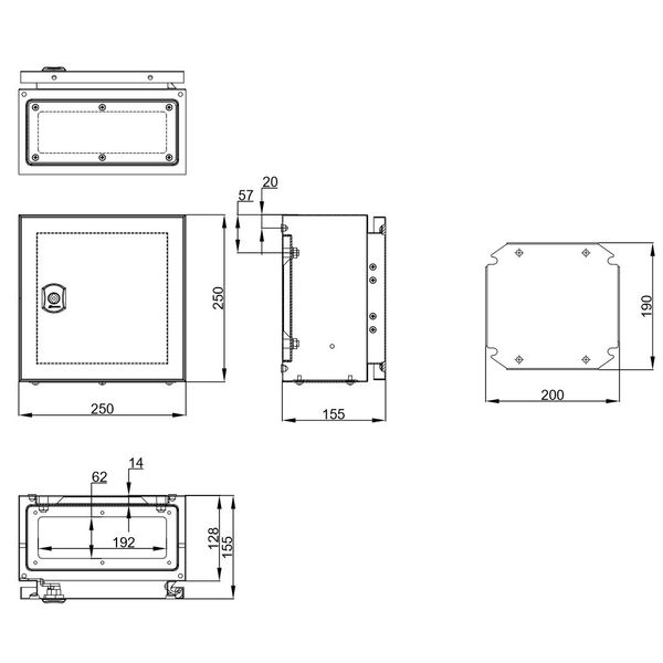 Wall-mounted enclosure 1 door IP65 H=250 W=250 D=155 mm image 2