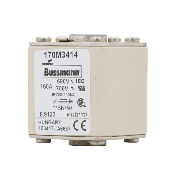 Fuse-link, high speed, 160 A, AC 690 V, compact size 1, 45 x 59 x 51 mm, aR, IEC, UL, single indicator image 4