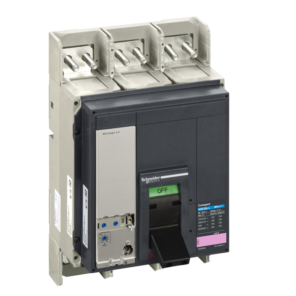 circuit breaker ComPact NS630bL, 150 kA at 415 VAC, Micrologic 2.0 trip unit, 630 A, fixed,3 poles 3d image 4