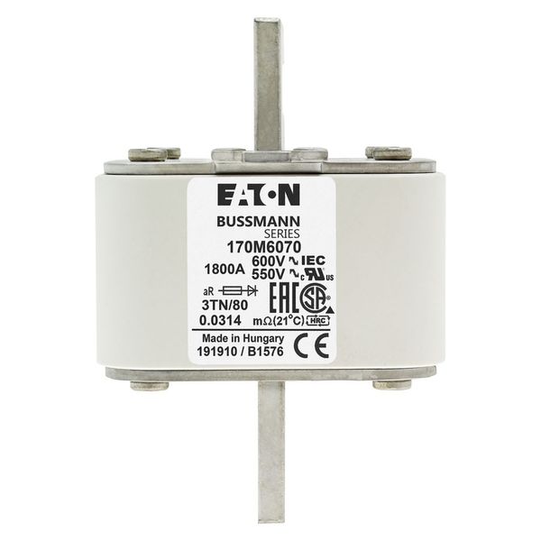 Fuse-link, high speed, 1800 A, AC 600 V, DIN 3, 76 x 90 x 109 mm, aR, DIN, IEC, single indicator image 7